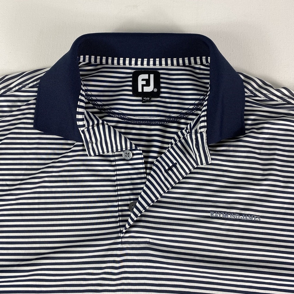 FootJoy Polo Shirt Mens Medium Blue White Stripe‎ FJ Performance Golf Club